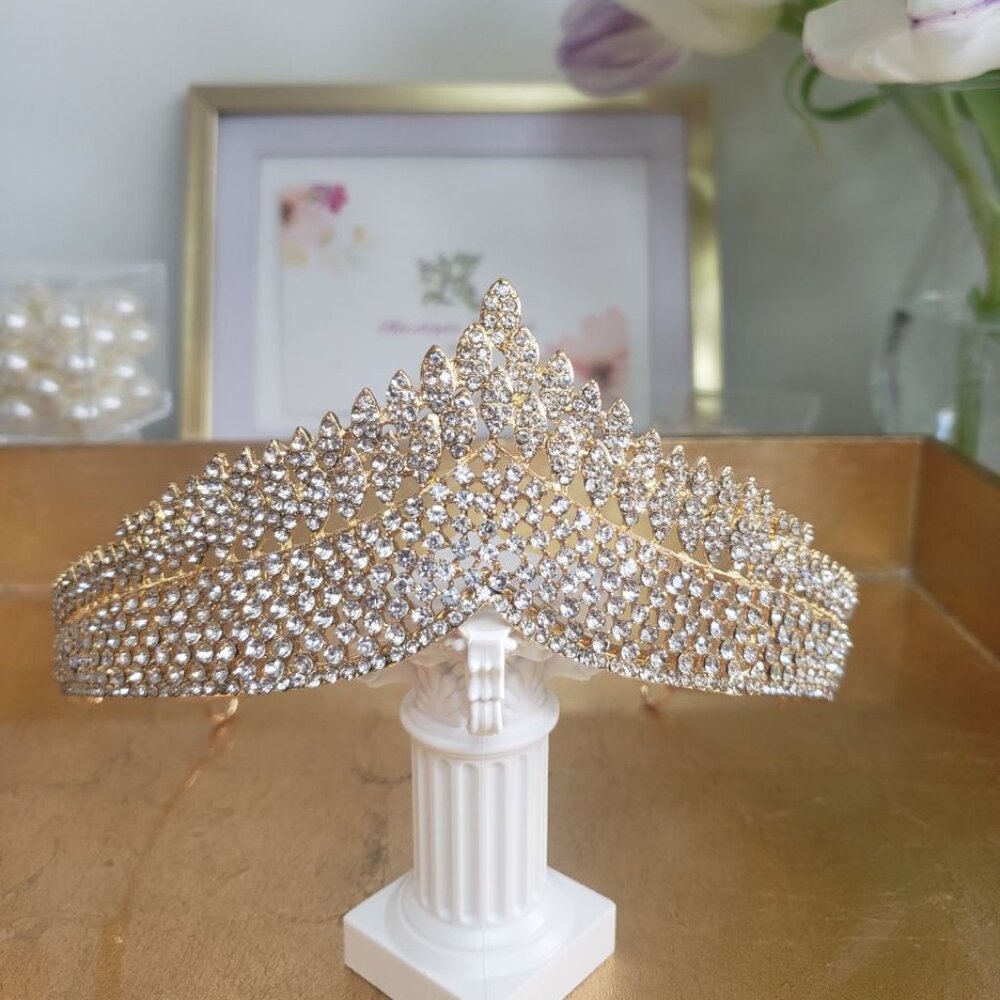 NEW Ambrosia Gold colored Tiara with silver clear rhinestones